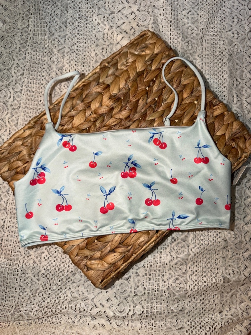 NWT - Anthropologie Cherry Print Bralette in Mint and Red